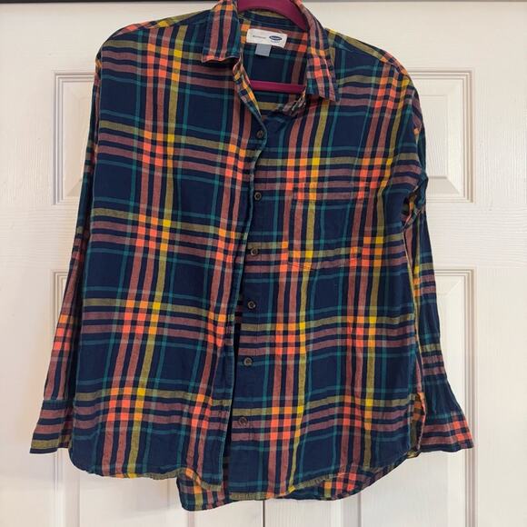 Old Navy Women's Rainbow Plaid Flannel Boyfriend Button Down Shirt Size S - Picture 3 of 8